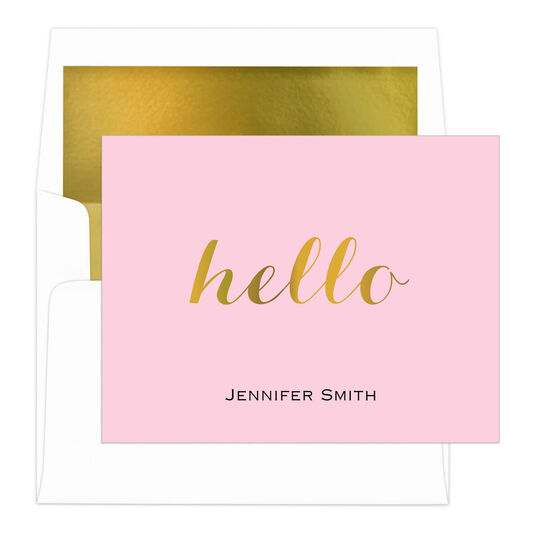 Hello Foil Stamped Folded Note Cards with Lined Envelopes